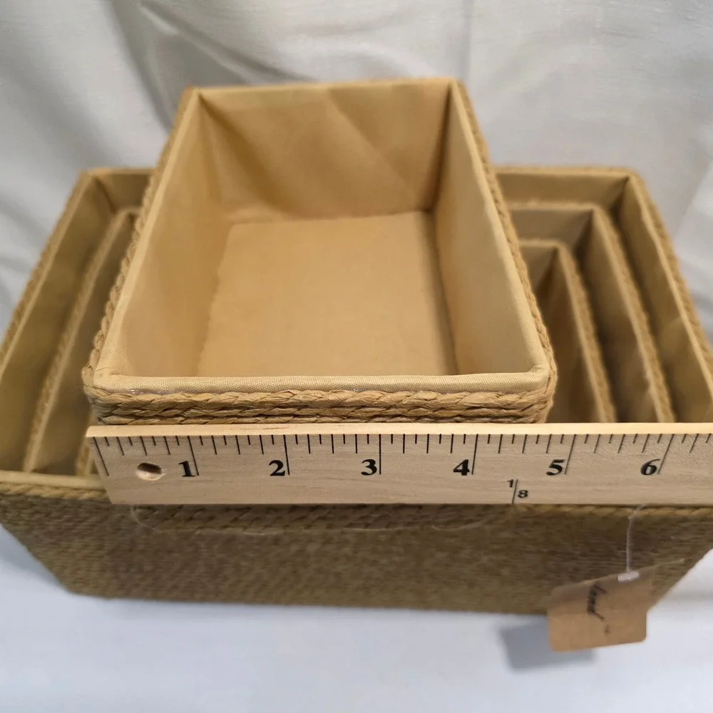 Proland 4 Piece Nesting Woven Storage Basket Set Tan Lined Rectangular Bins